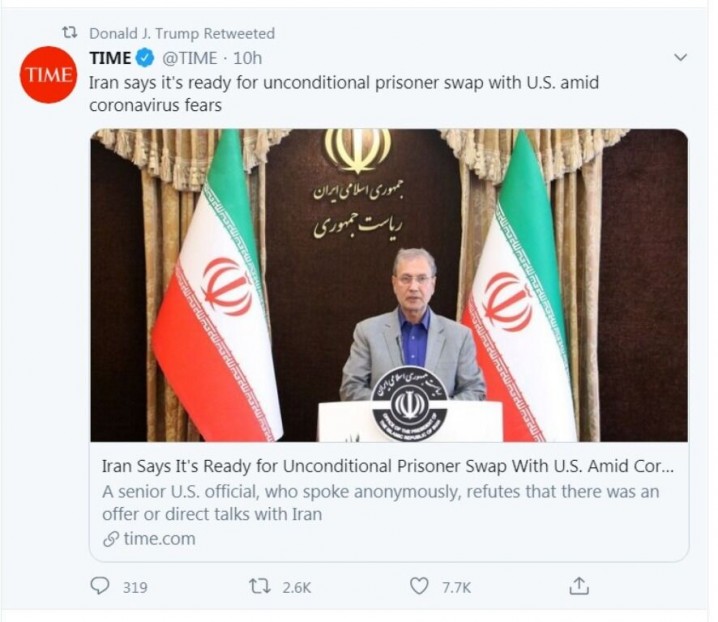 توئیت تازه ترامپ؛ بازنشر گزارش یک رسانه درباره تبادل زندانیان با ایران