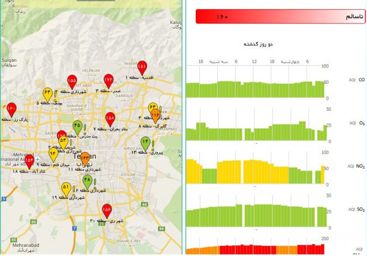 آخرین میانگین شاخص آلودگی هوای استان تهران+عکس