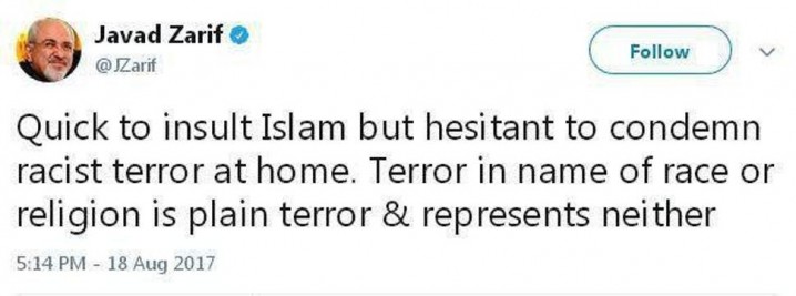 ظریف:تروریسم، تروریسم است و به نژاد و مذهب ارتباط ندارد