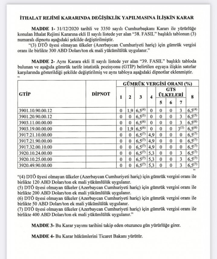 وضع مالیات های سنگین برای واردات برخی گریدهای پلی اتیلن و پلی استایرن از سوی گمرک ترکیه